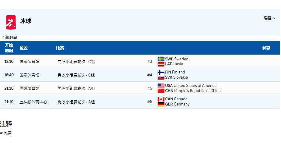 赛程表冬奥会，中国冬奥会赛程表！